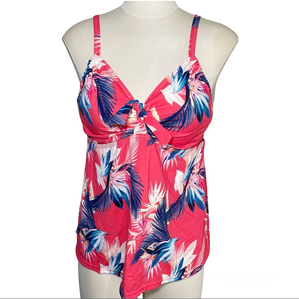 Swimsuits for all Tie Front Coral tropical floral Halter Wire‎ Tankini Top